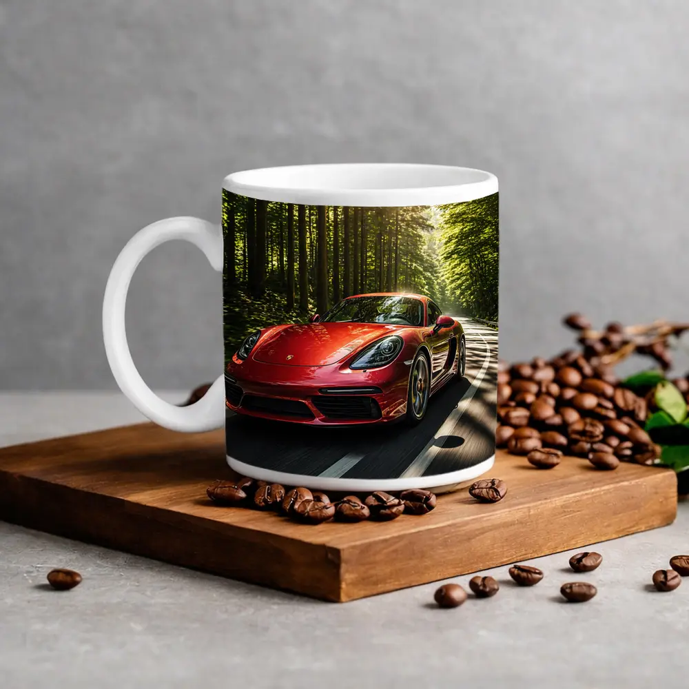 Porsche Cayman Red Forest Road Drive – Mugs