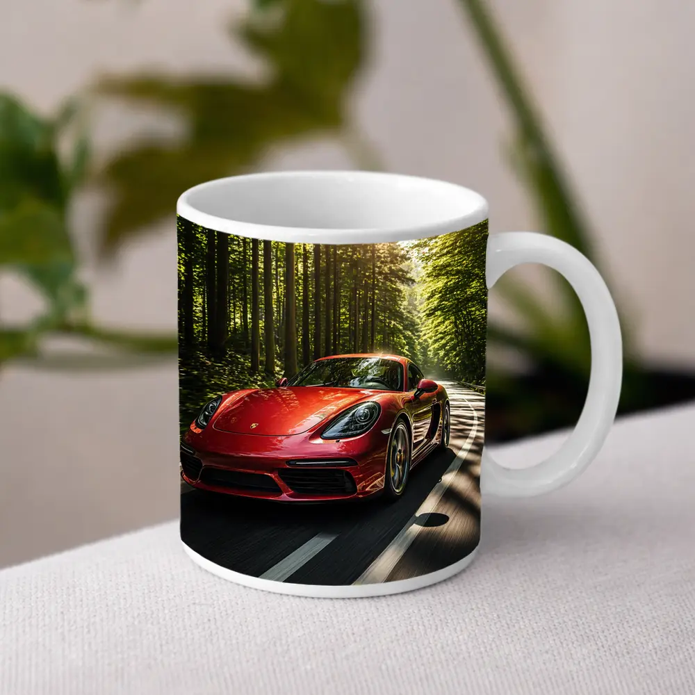 Porsche Cayman Red Forest Road Drive – Mugs