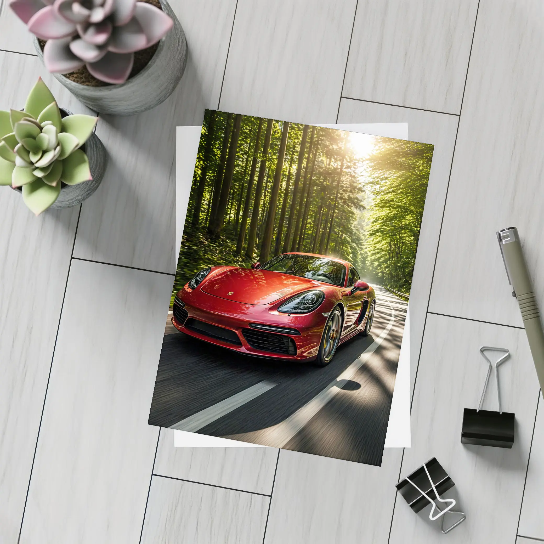 Porsche Cayman Red Forest Road Drive – Postcards