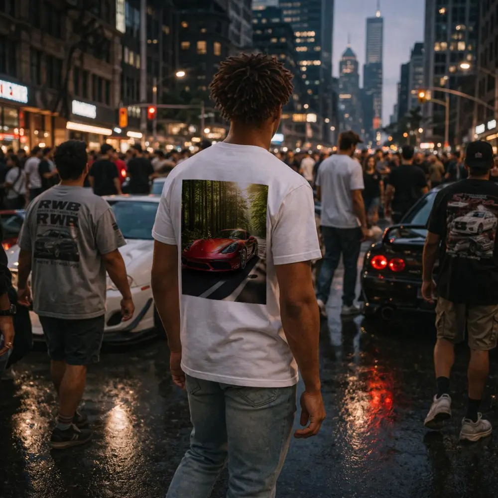 Porsche Cayman Red Forest Road Drive – T-Shirts