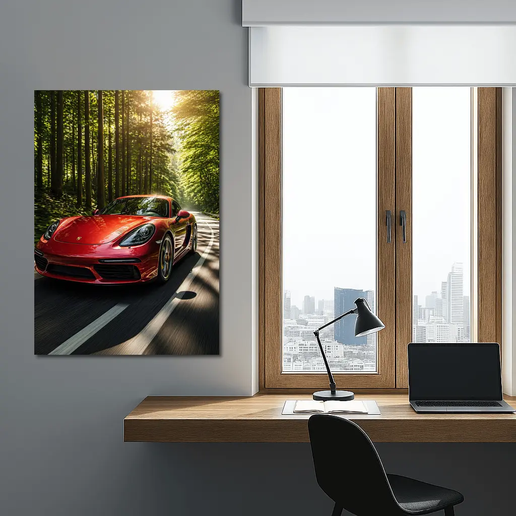 Porsche Cayman Red Forest Road Drive – Wall Art