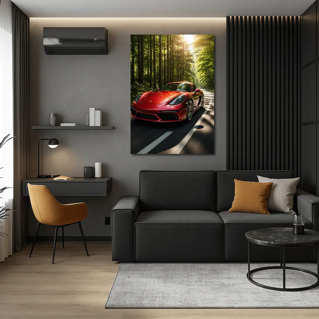Porsche Cayman Red Forest Road Drive – Wall Art