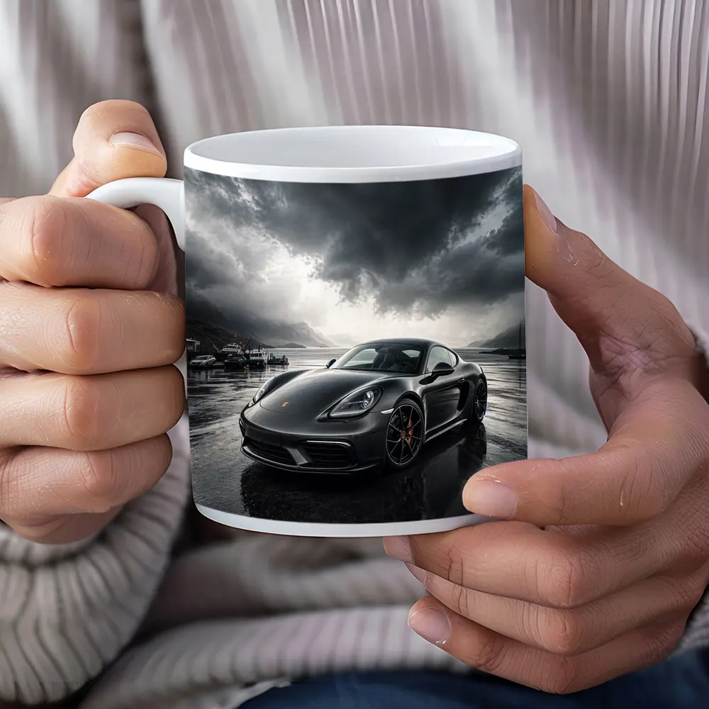 Porsche 718 Cayman Stormy Harbor Scene – Mugs