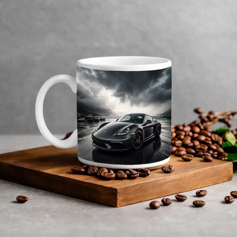 Porsche 718 Cayman Stormy Harbor Scene – Mugs
