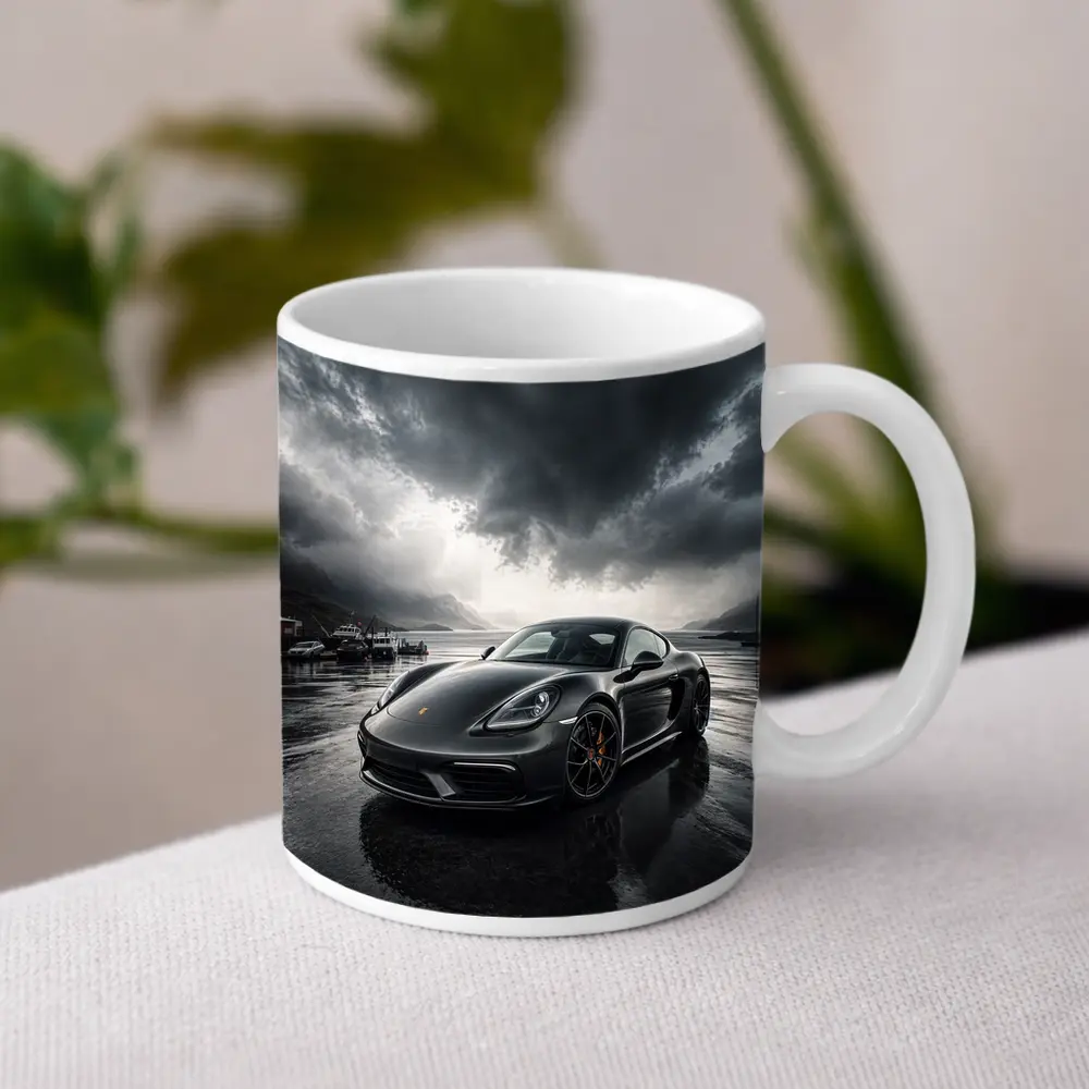 Porsche 718 Cayman Stormy Harbor Scene – Mugs