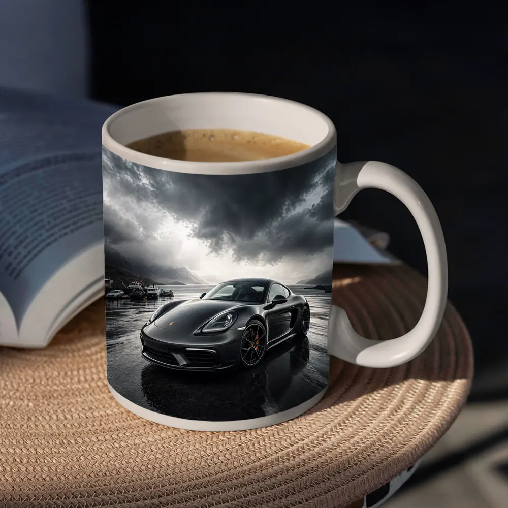 Porsche 718 Cayman Stormy Harbor Scene – Mugs