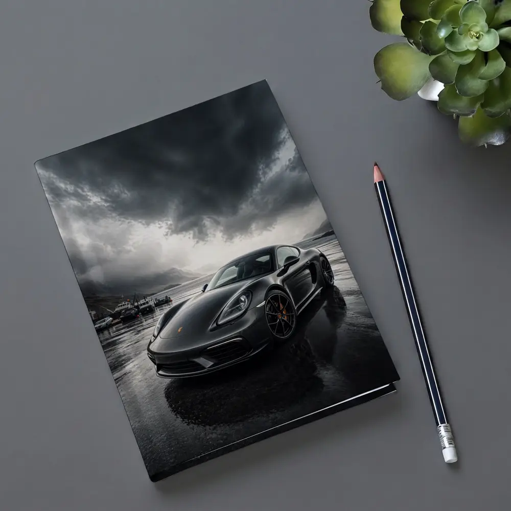 Porsche 718 Cayman Stormy Harbor Scene – Notebooks