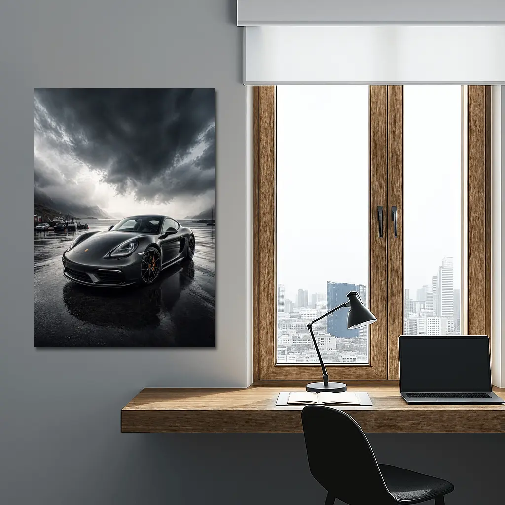 Porsche 718 Cayman Stormy Harbor Scene – Wall Art