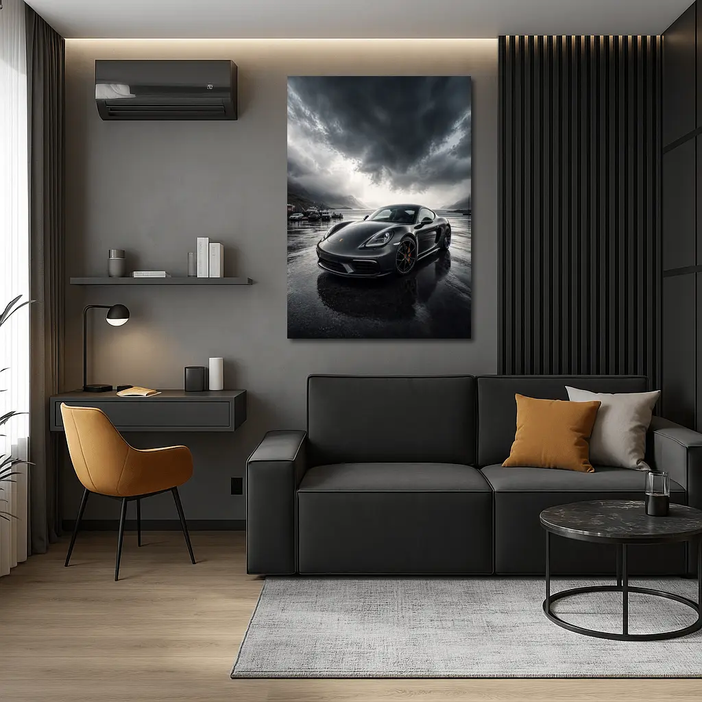 Porsche 718 Cayman Stormy Harbor Scene – Wall Art