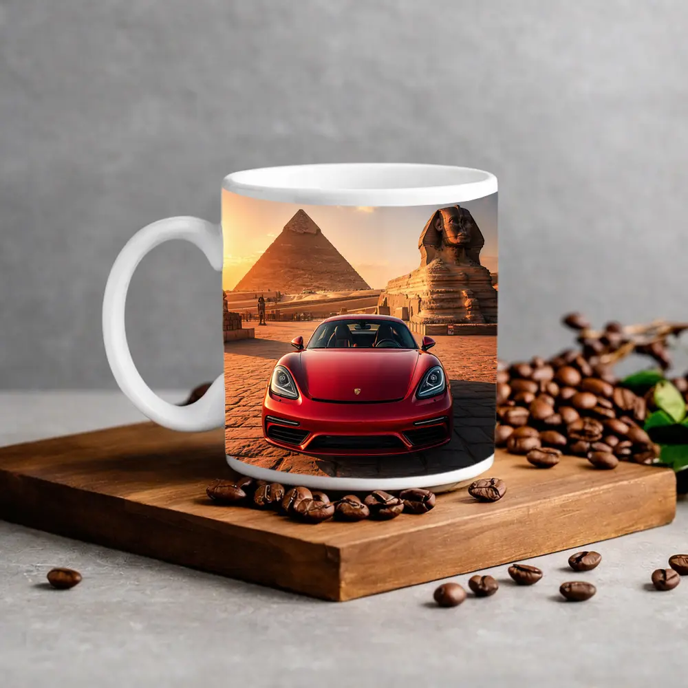 Porsche 718 Cayman Red Egypt Pyramids – Mugs