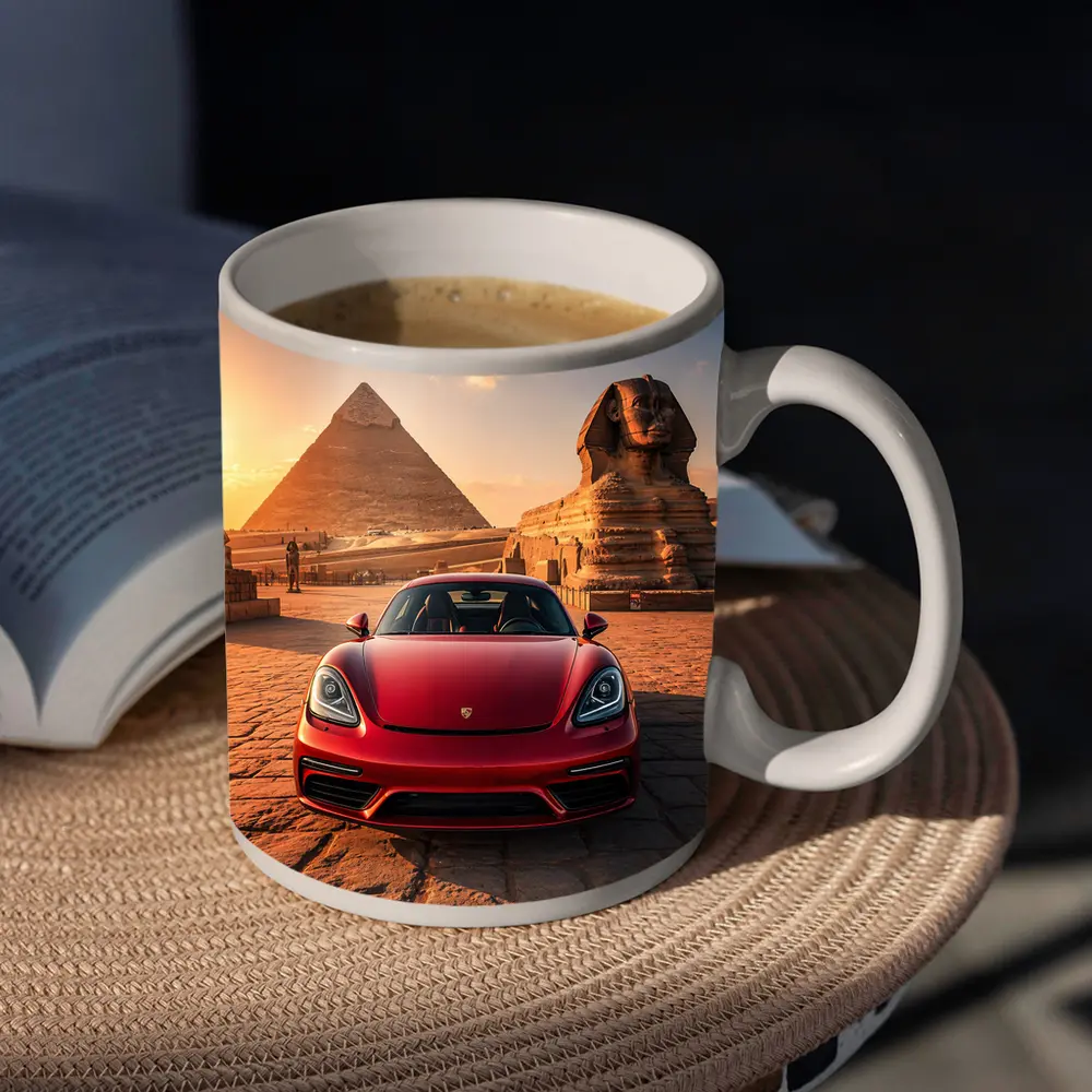 Porsche 718 Cayman Red Egypt Pyramids – Mugs