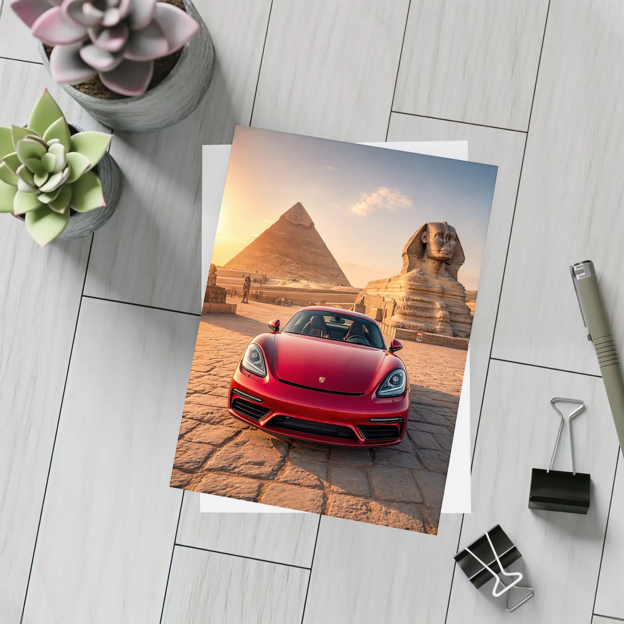 Porsche 718 Cayman Red Egypt Pyramids – Postcards