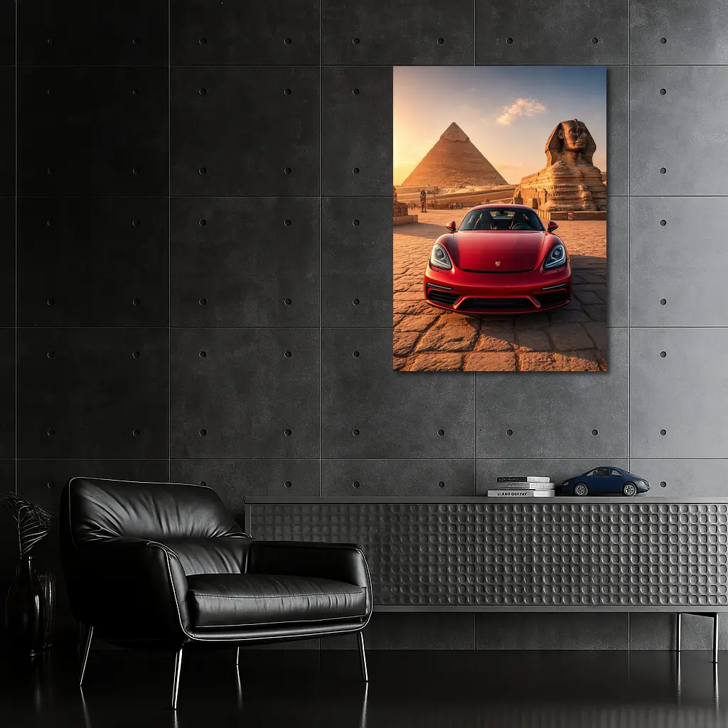 Porsche 718 Cayman Red Egypt Pyramids – Wall Art
