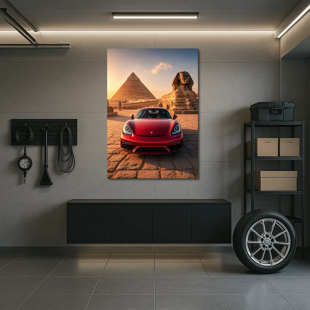 Porsche 718 Cayman Red Egypt Pyramids – Wall Art