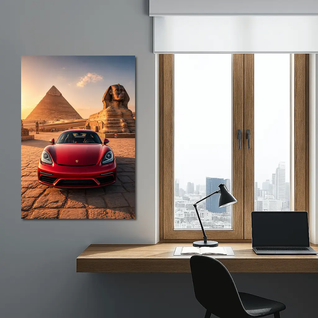 Porsche 718 Cayman Red Egypt Pyramids – Wall Art