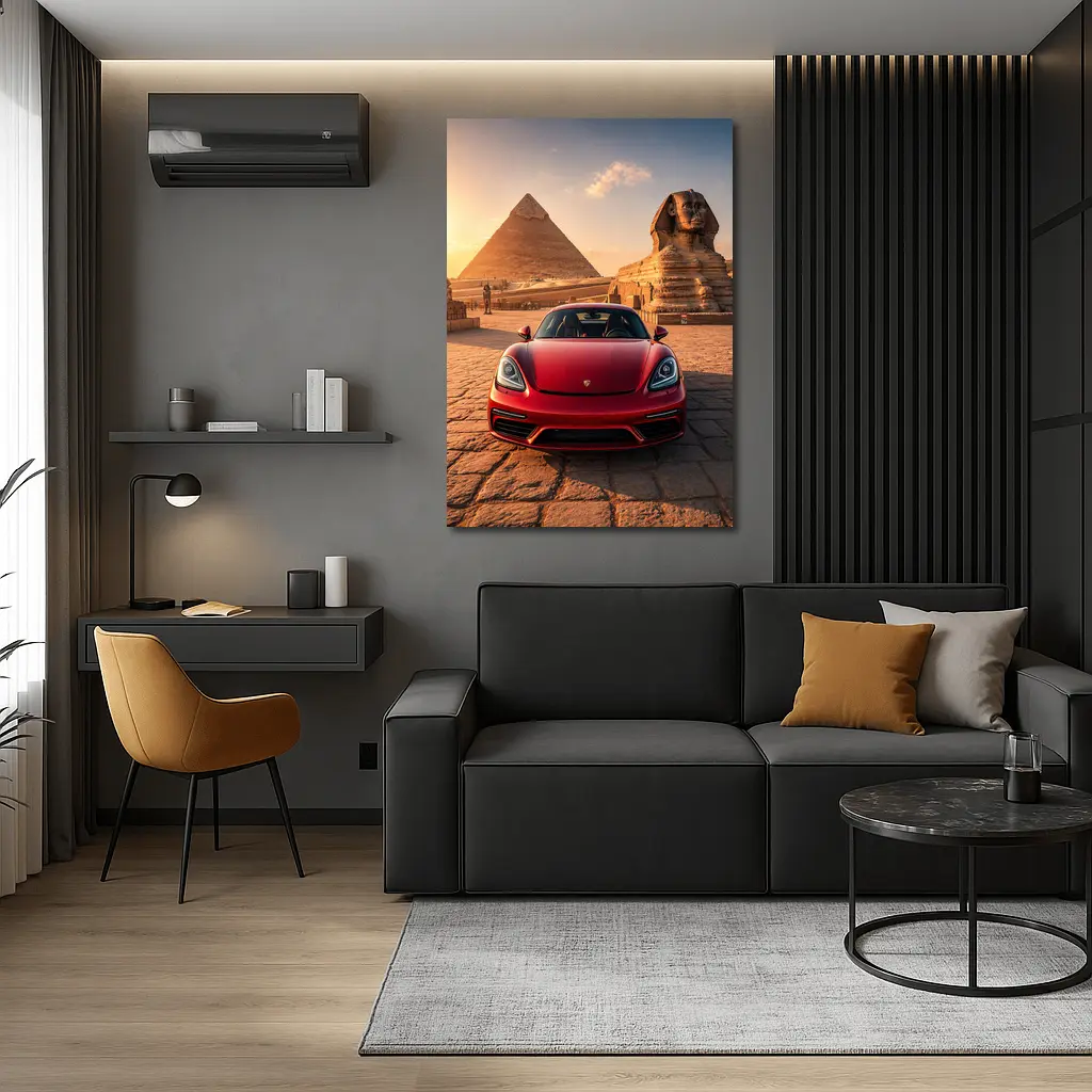 Porsche 718 Cayman Red Egypt Pyramids – Wall Art
