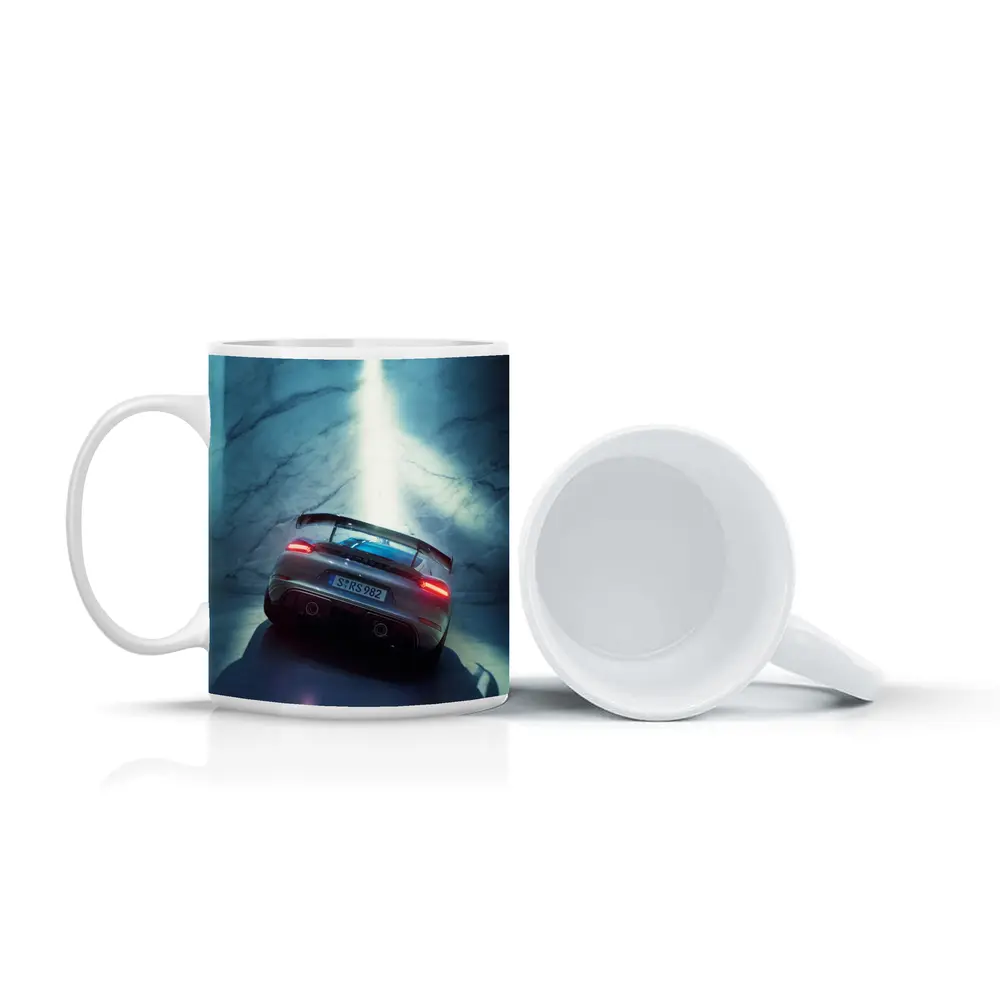Porsche Cayman Rear View Marble Background – Mugs
