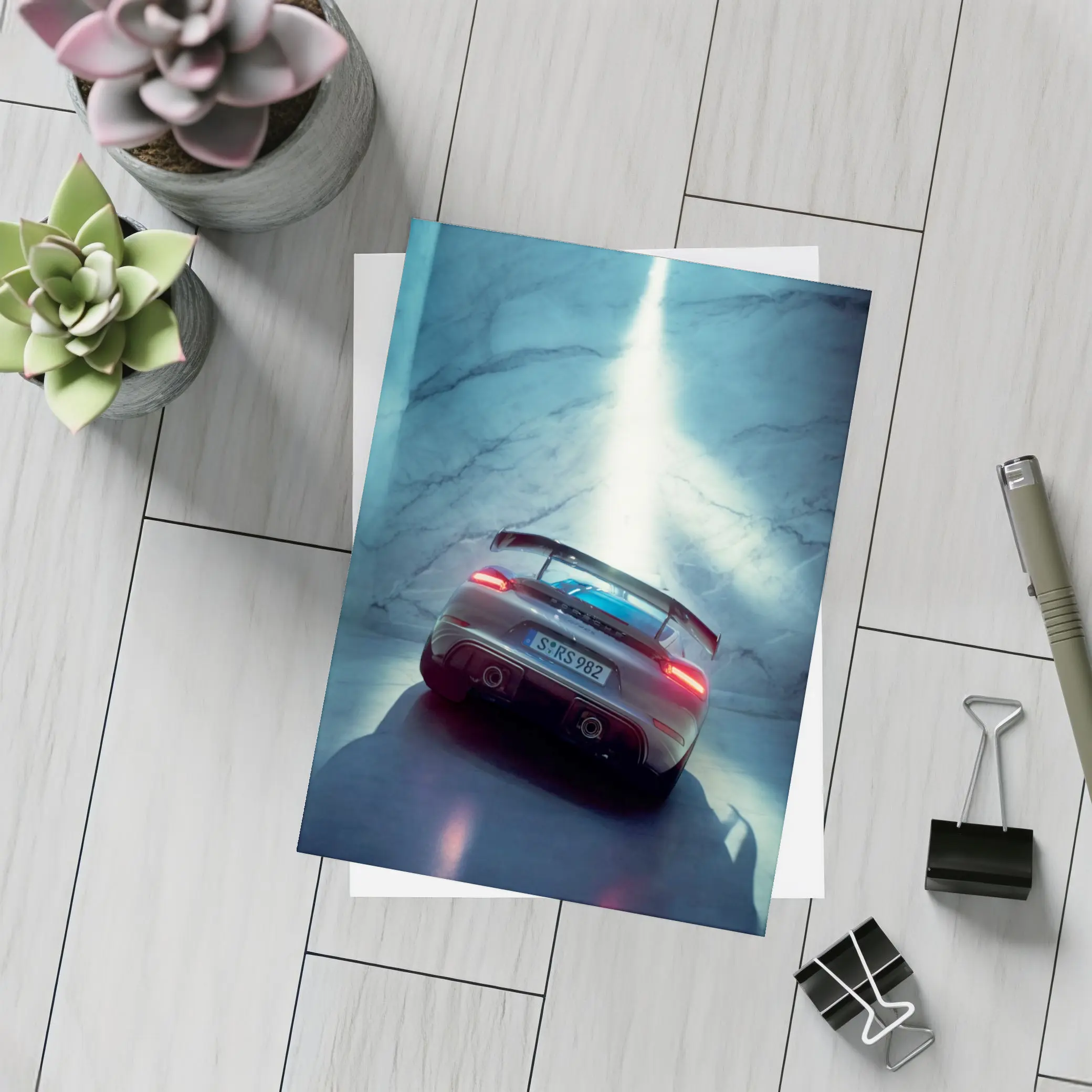 Porsche Cayman Rear View Marble Background – Postcards