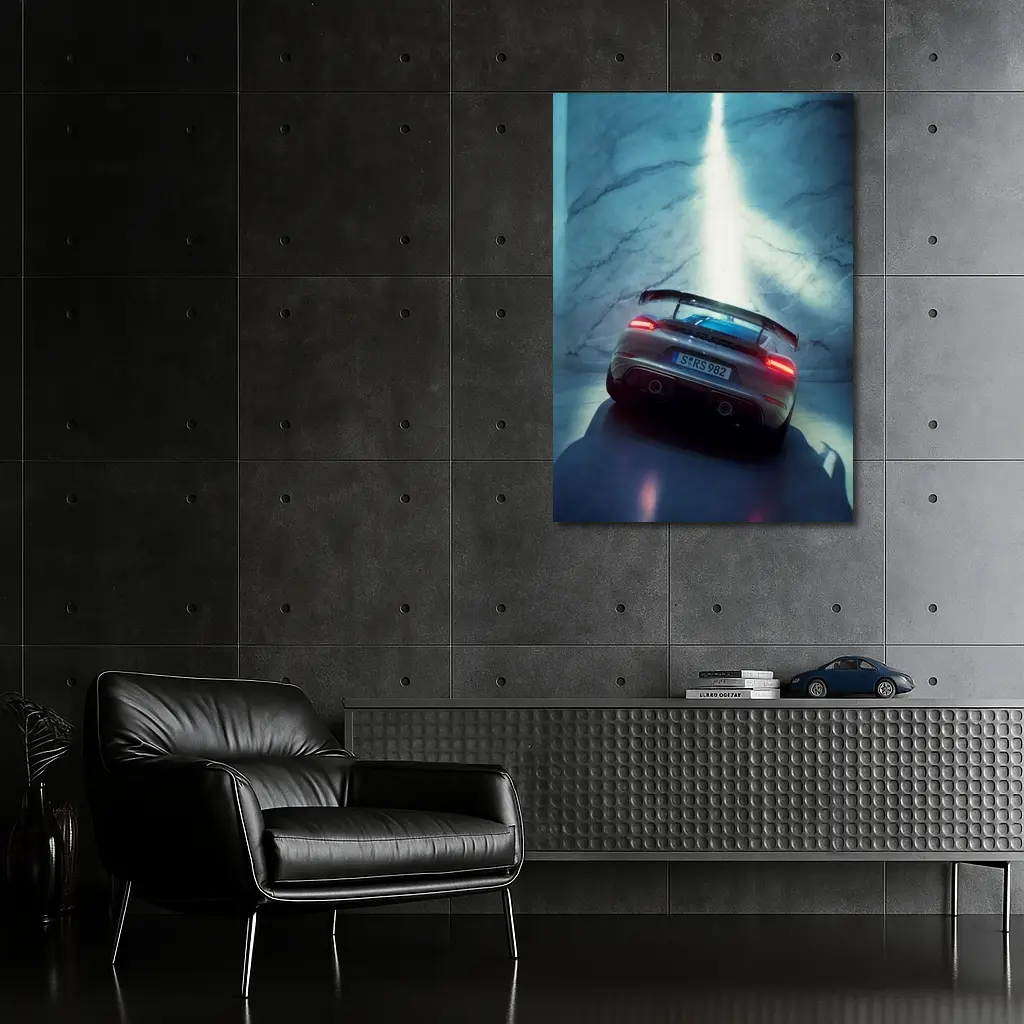 Porsche Cayman Rear View Marble Background – Wall Art