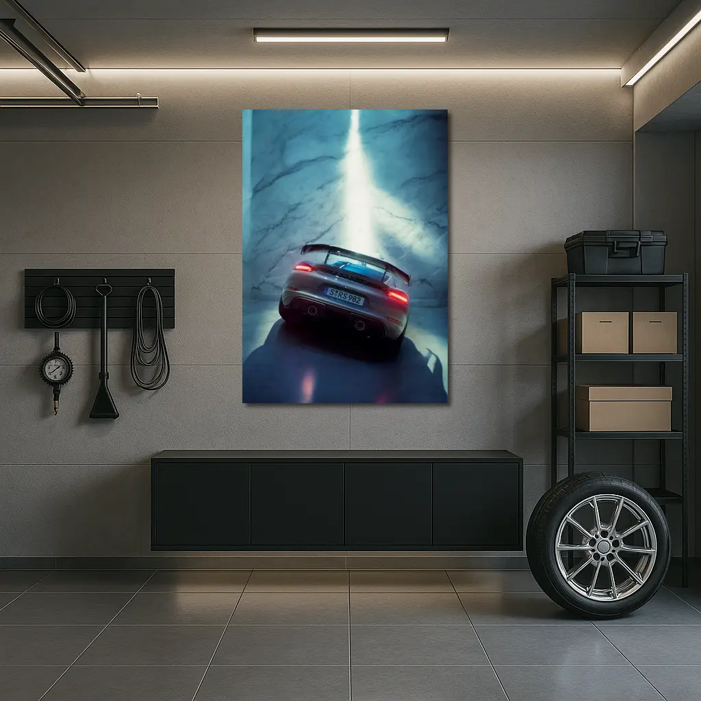 Porsche Cayman Rear View Marble Background – Wall Art