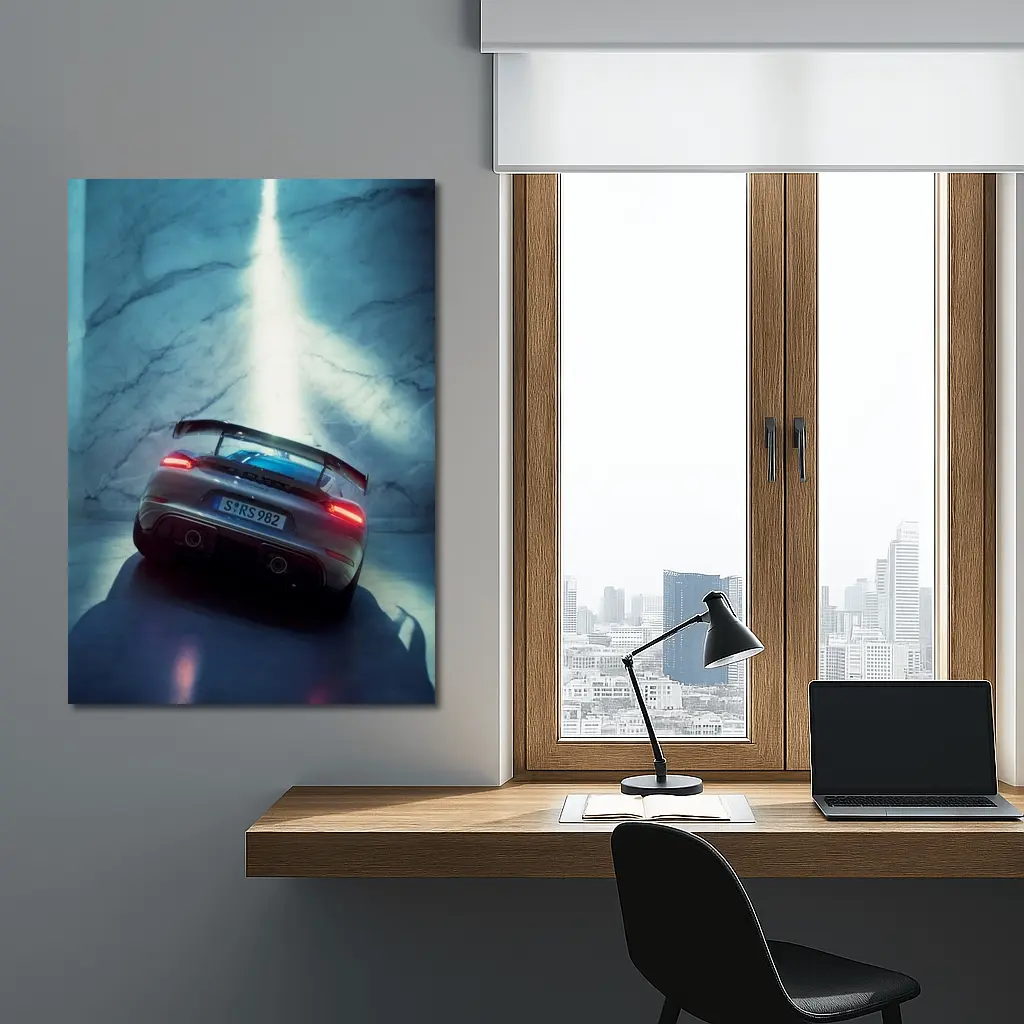 Porsche Cayman Rear View Marble Background – Wall Art