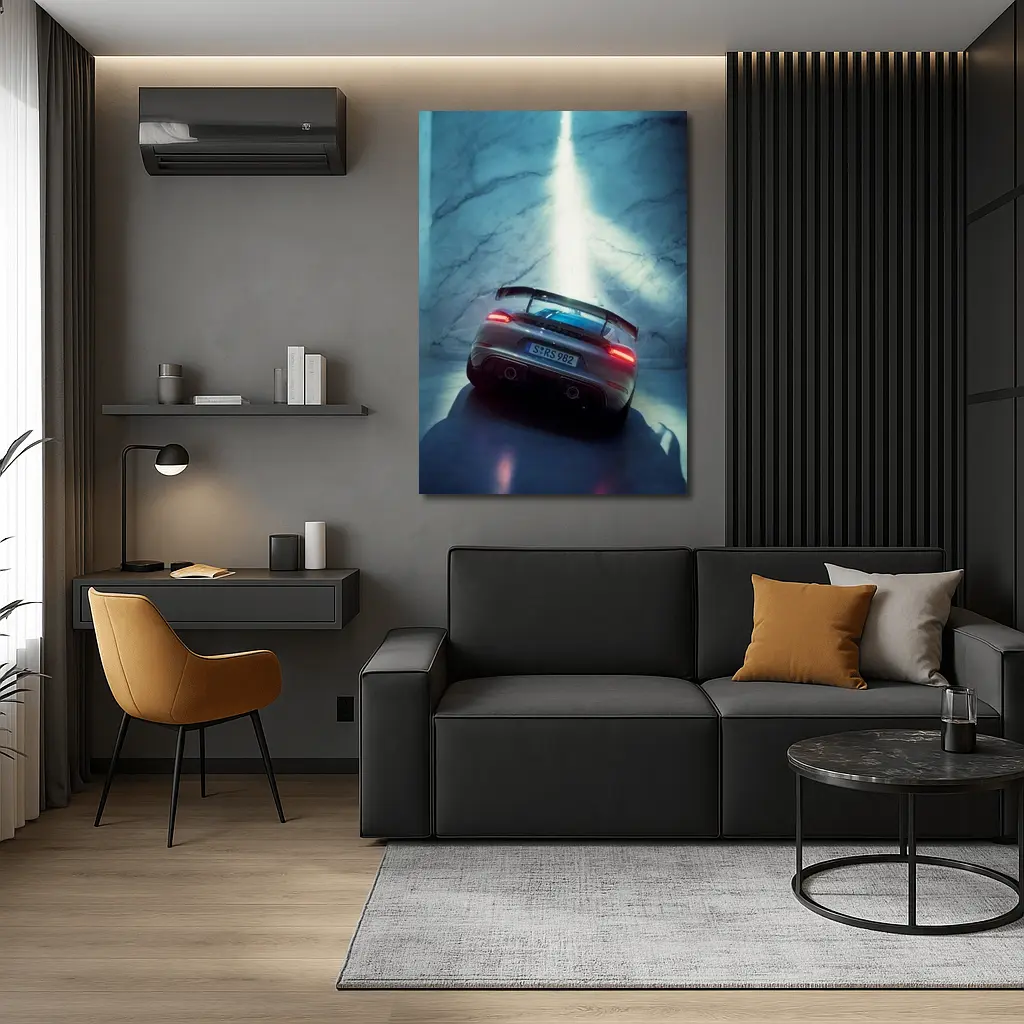 Porsche Cayman Rear View Marble Background – Wall Art