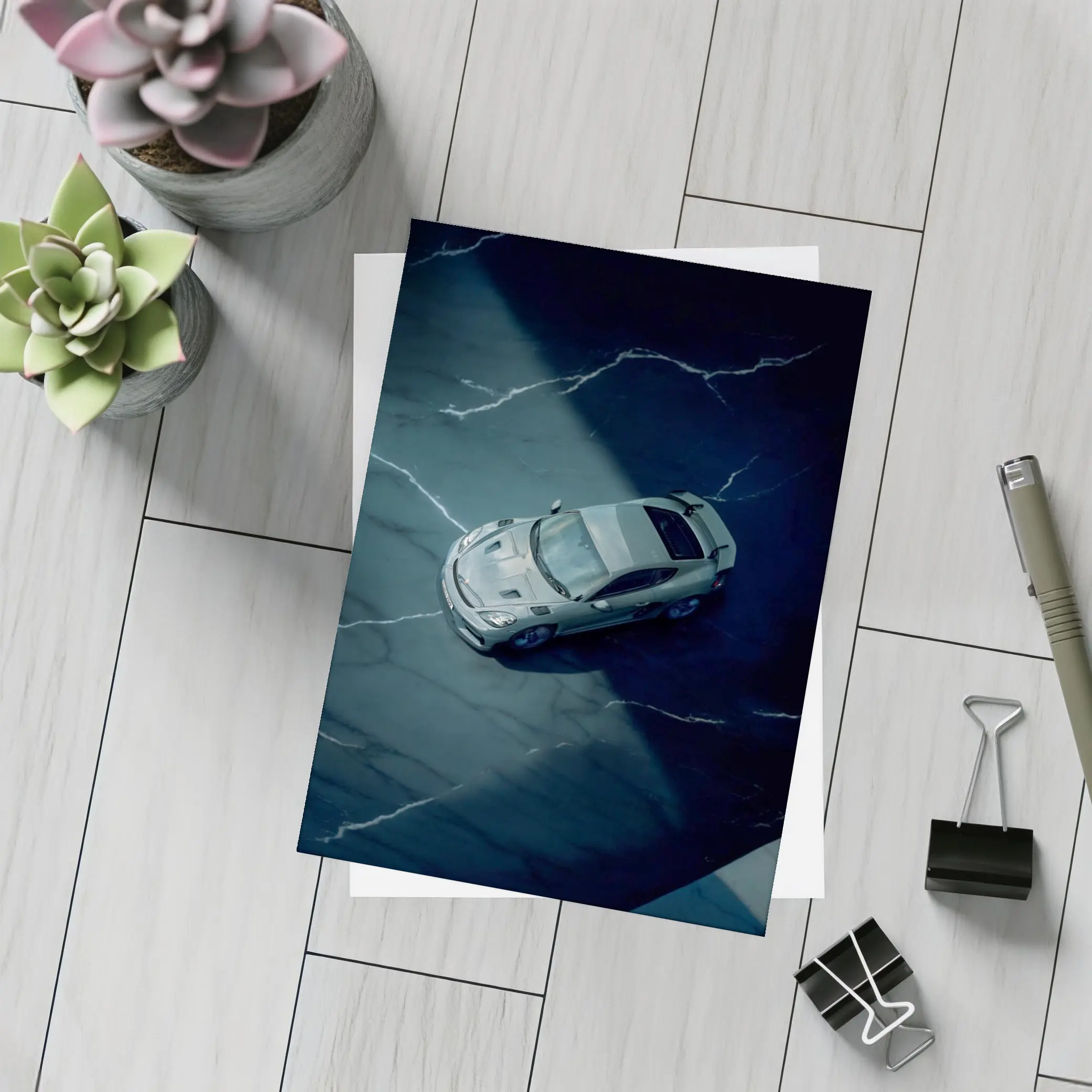 Porsche Cayman Storm Dark Marble Background – Postcards