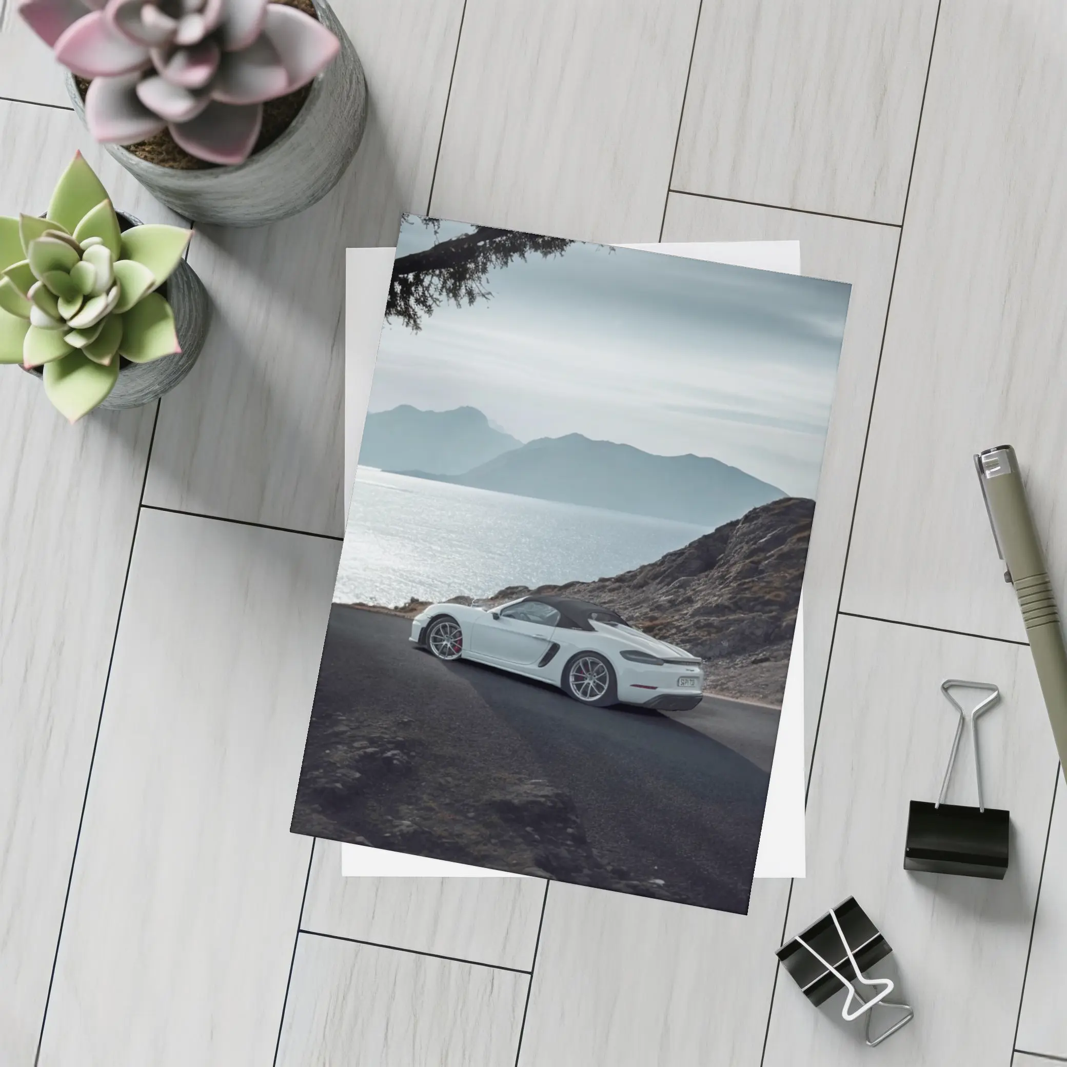 Porsche Boxster White Coastal Mountain Road – Postcards