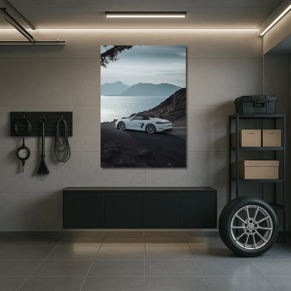 Porsche Boxster White Coastal Mountain Road – Wall Art