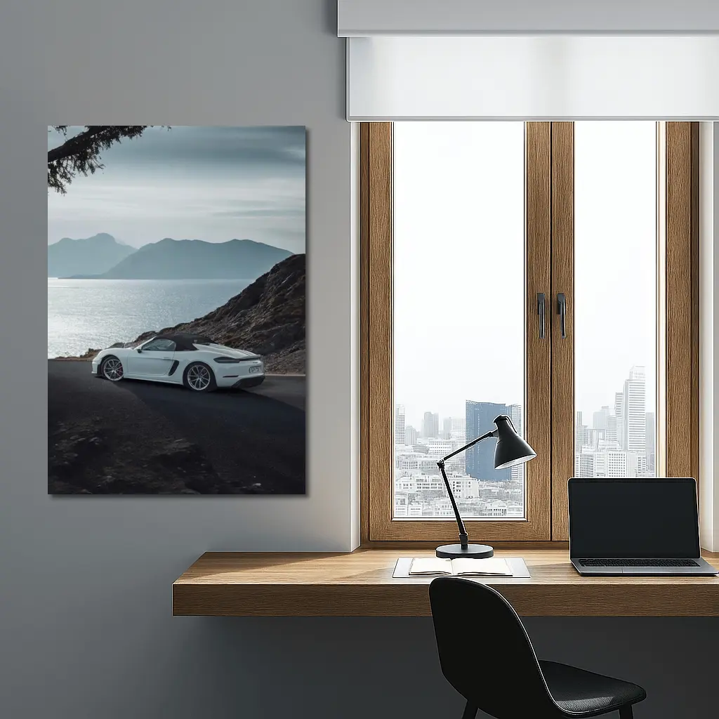 Porsche Boxster White Coastal Mountain Road – Wall Art