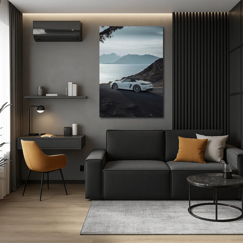 Porsche Boxster White Coastal Mountain Road – Wall Art