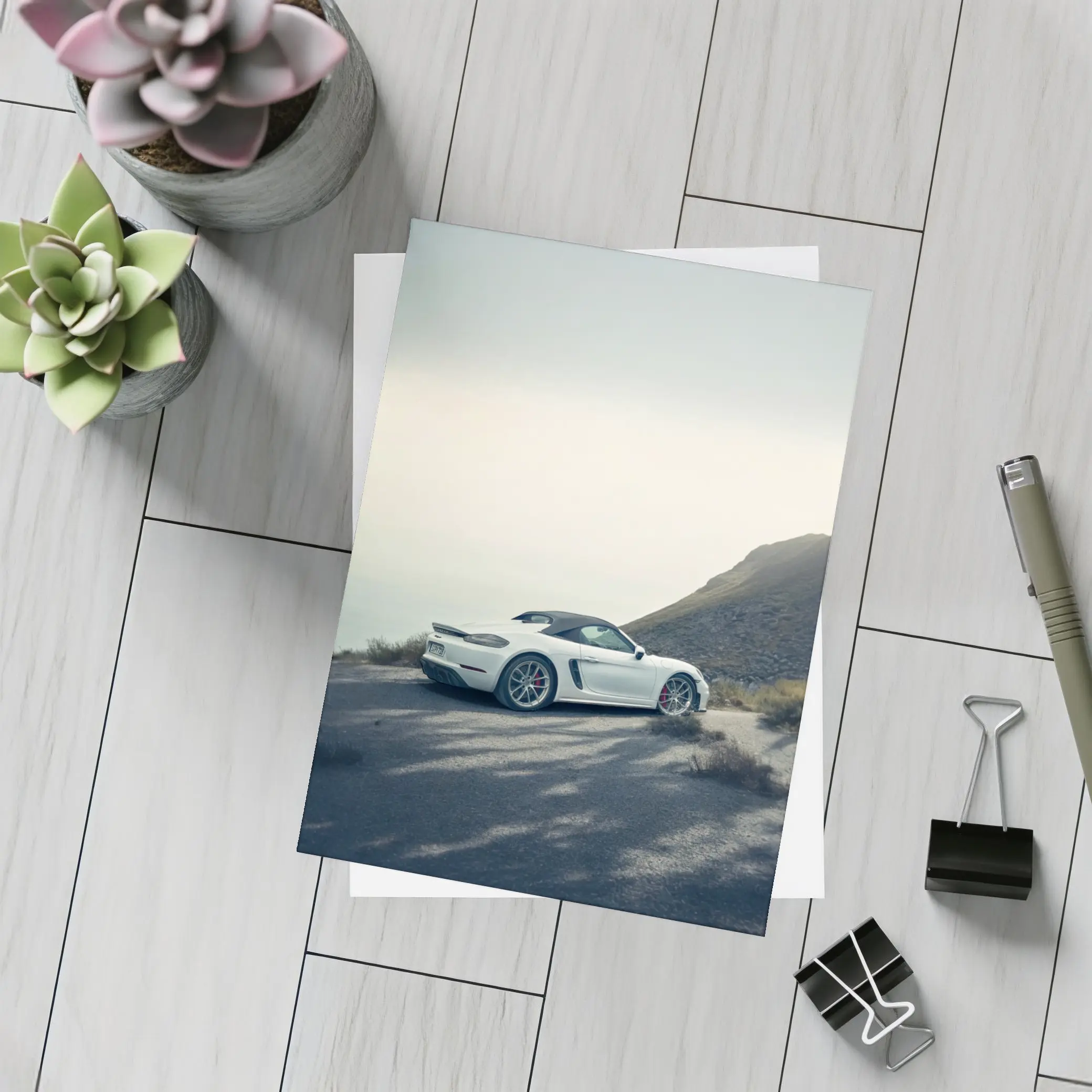 Porsche Boxster White Roadster Mountain Coastal Road – Postcards