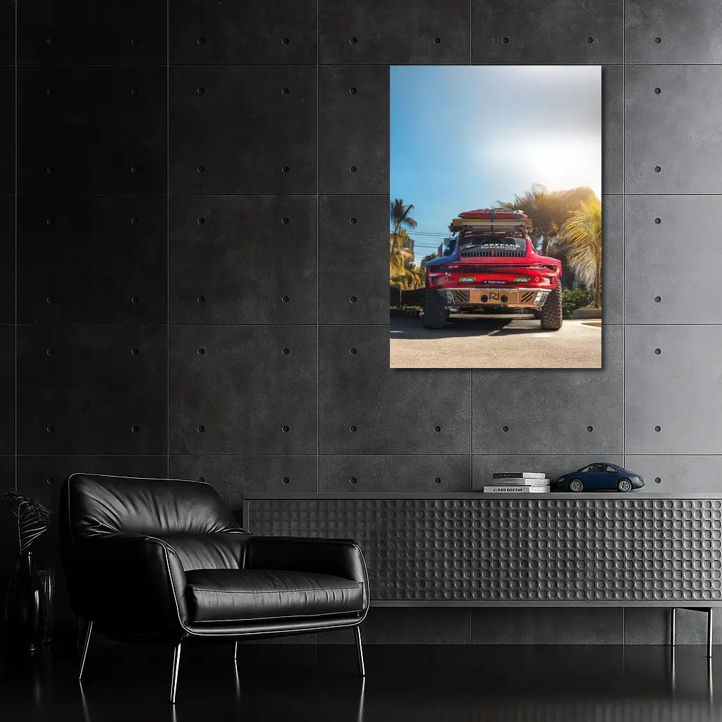 Porsche 911 Safari Red Palm Trees Beach – Wall Art