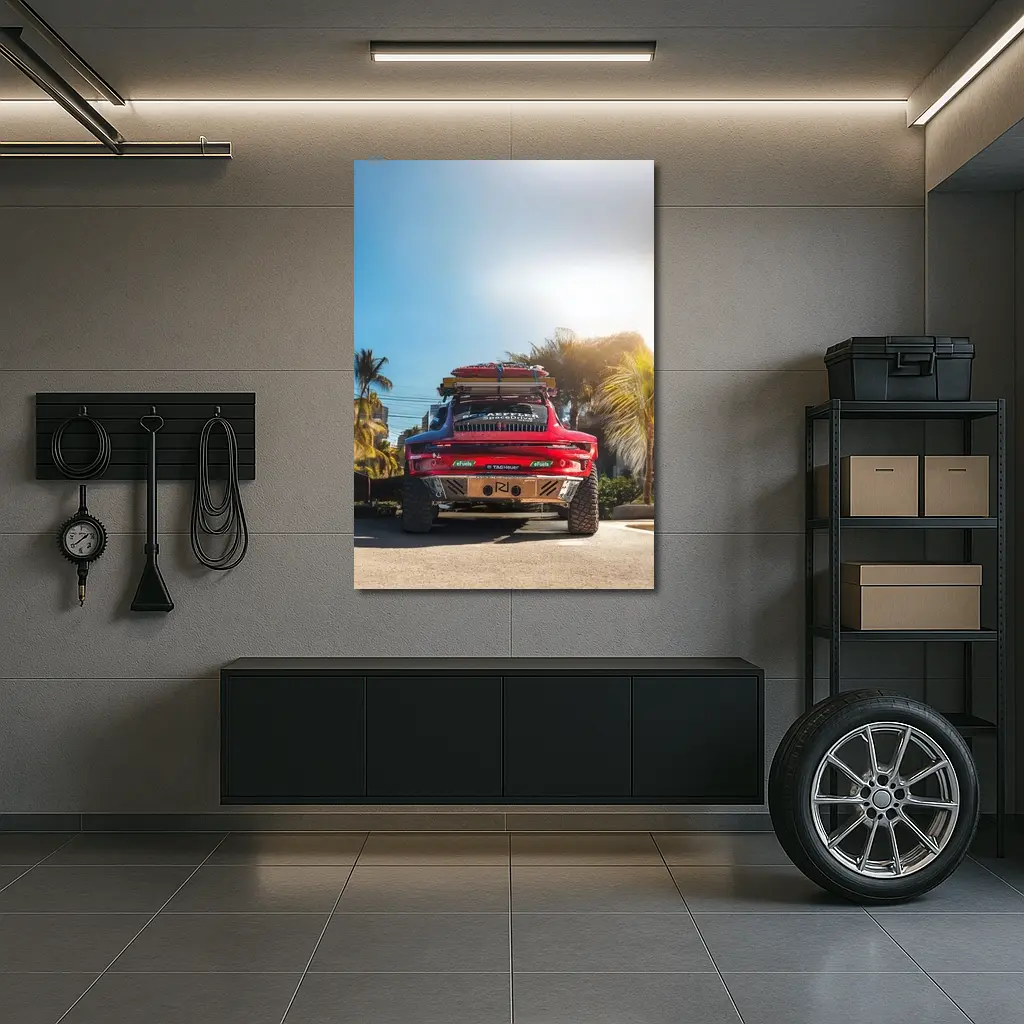 Porsche 911 Safari Red Palm Trees Beach – Wall Art
