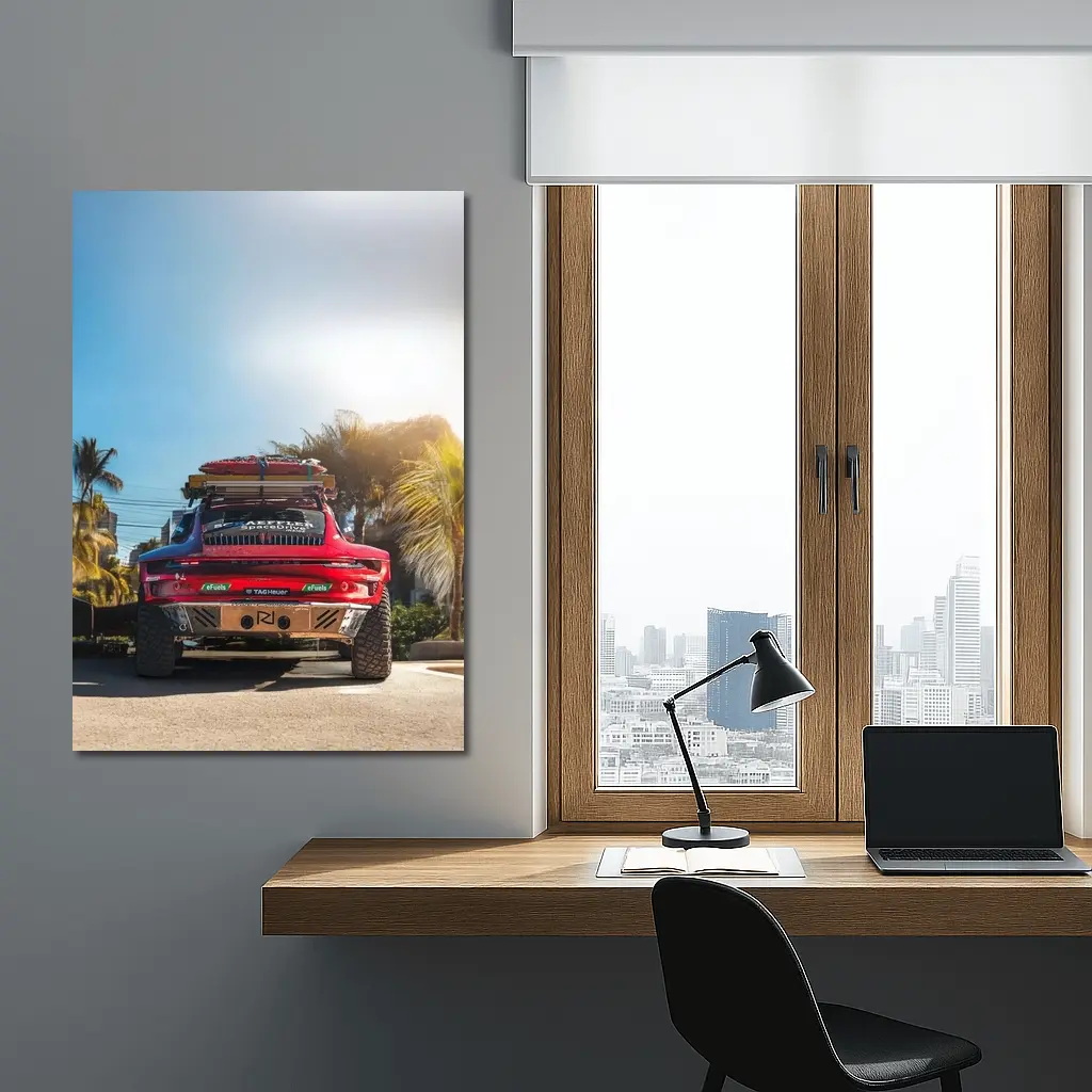 Porsche 911 Safari Red Palm Trees Beach – Wall Art