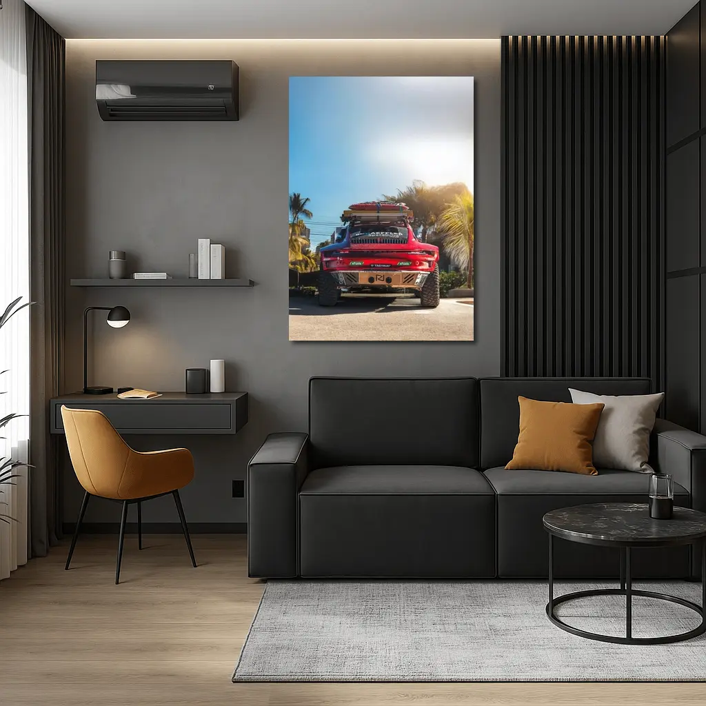 Porsche 911 Safari Red Palm Trees Beach – Wall Art