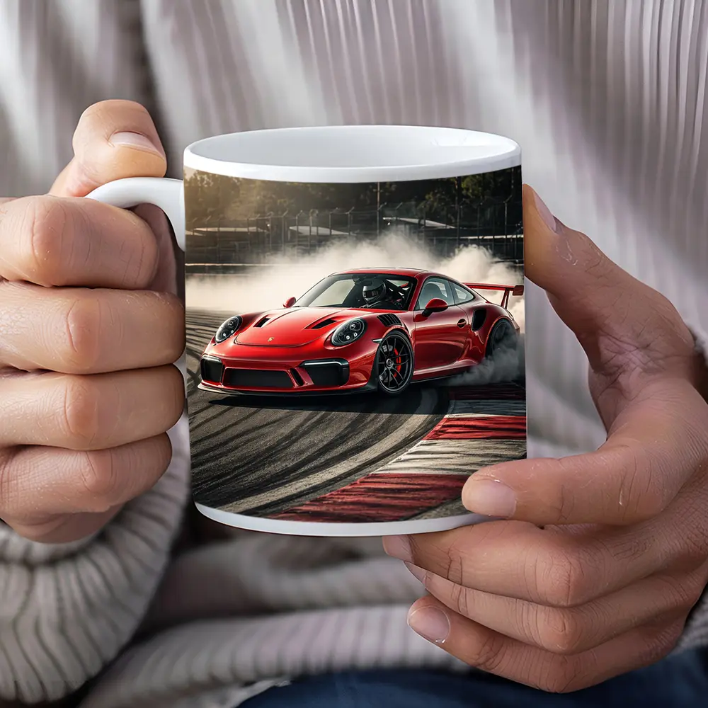 Red Porsche 911 GT3 RS Drifting Race Track – Mugs