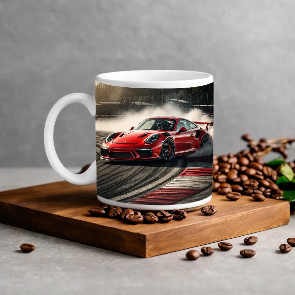 Red Porsche 911 GT3 RS Drifting Race Track – Mugs