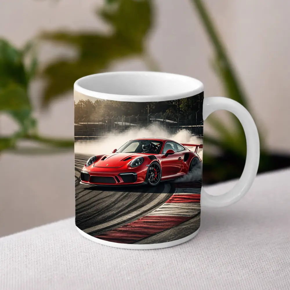 Red Porsche 911 GT3 RS Drifting Race Track – Mugs