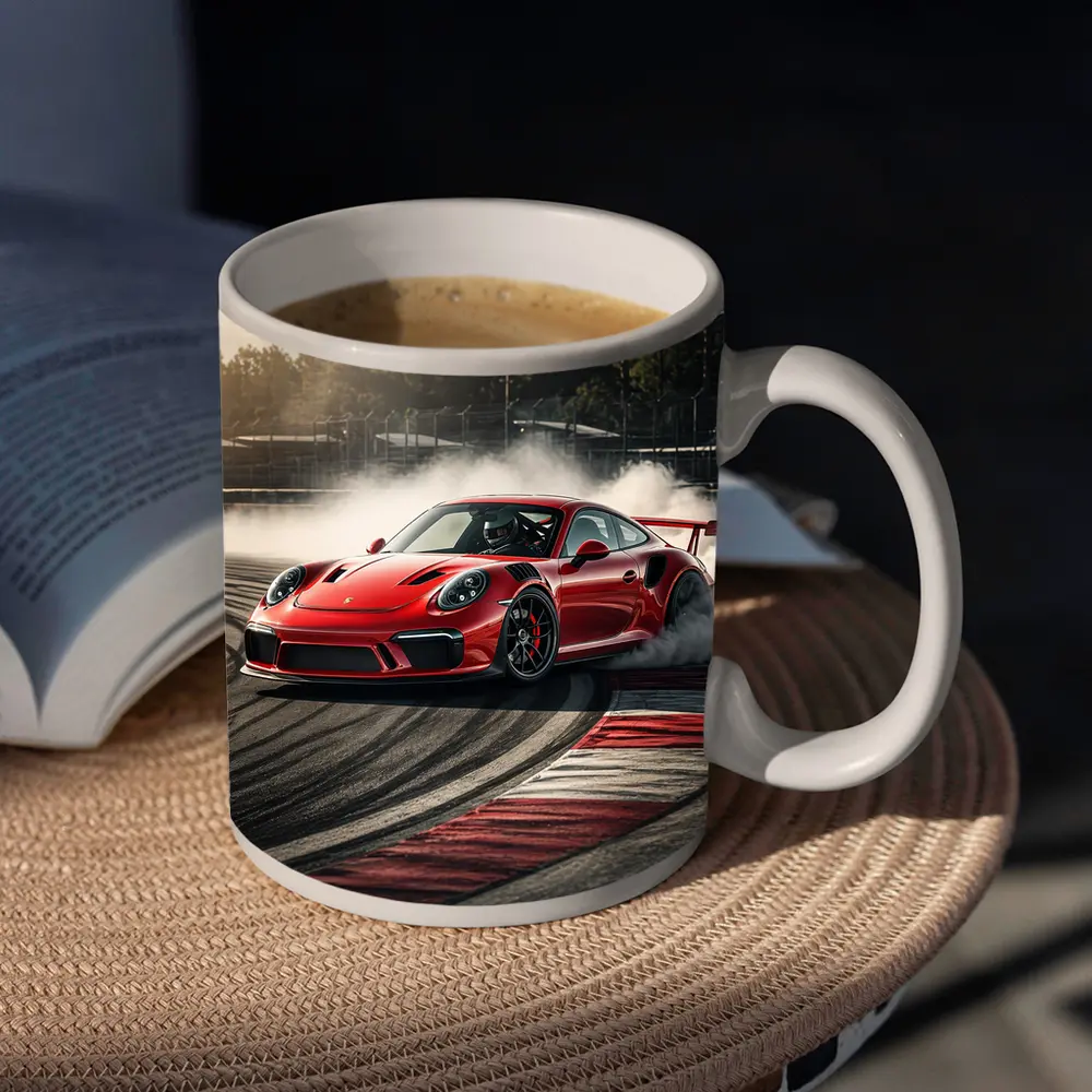 Red Porsche 911 GT3 RS Drifting Race Track – Mugs