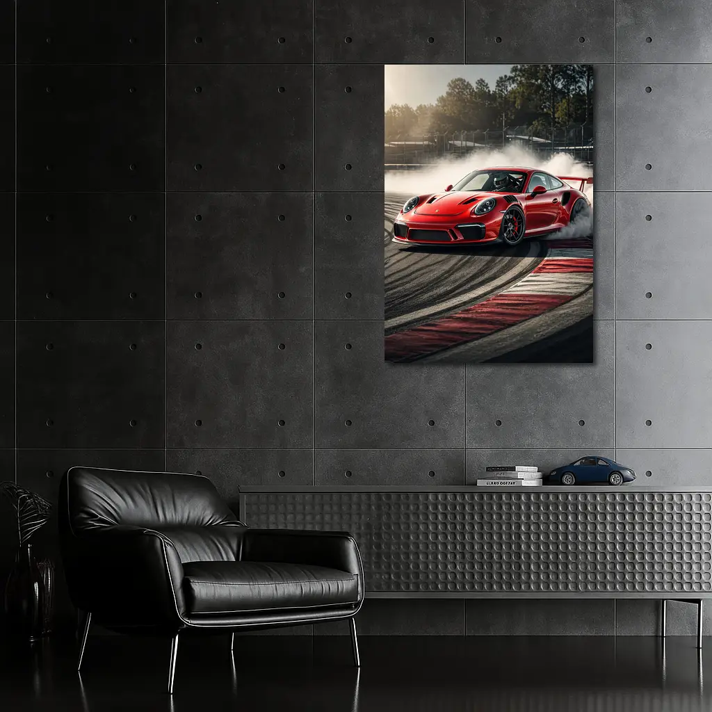 Red Porsche 911 GT3 RS Drifting Race Track – Wall Art