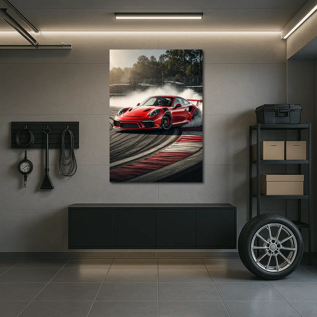 Red Porsche 911 GT3 RS Drifting Race Track – Wall Art