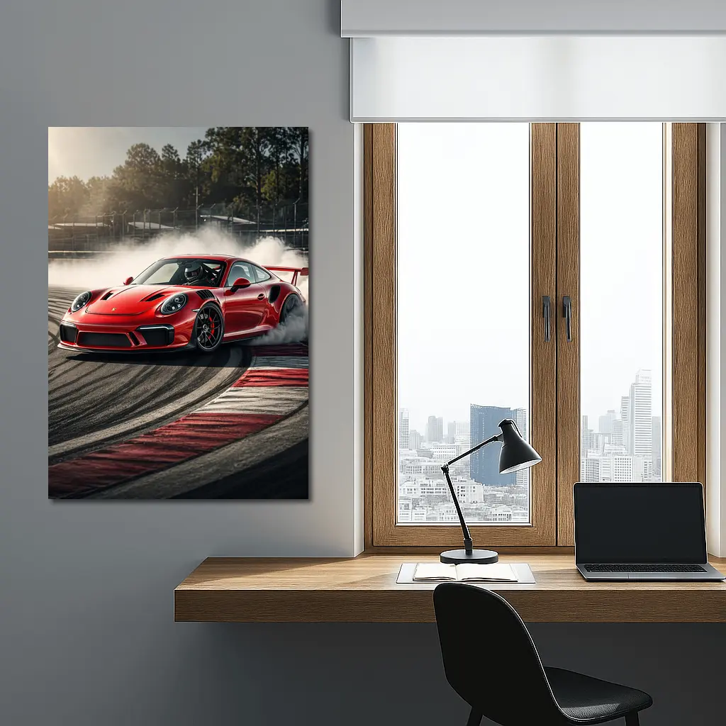 Red Porsche 911 GT3 RS Drifting Race Track – Wall Art