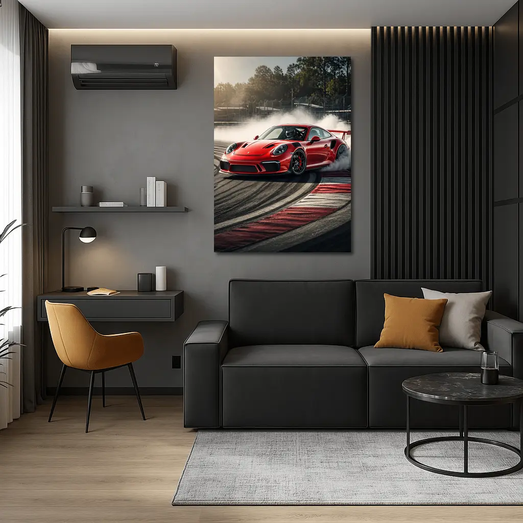 Red Porsche 911 GT3 RS Drifting Race Track – Wall Art