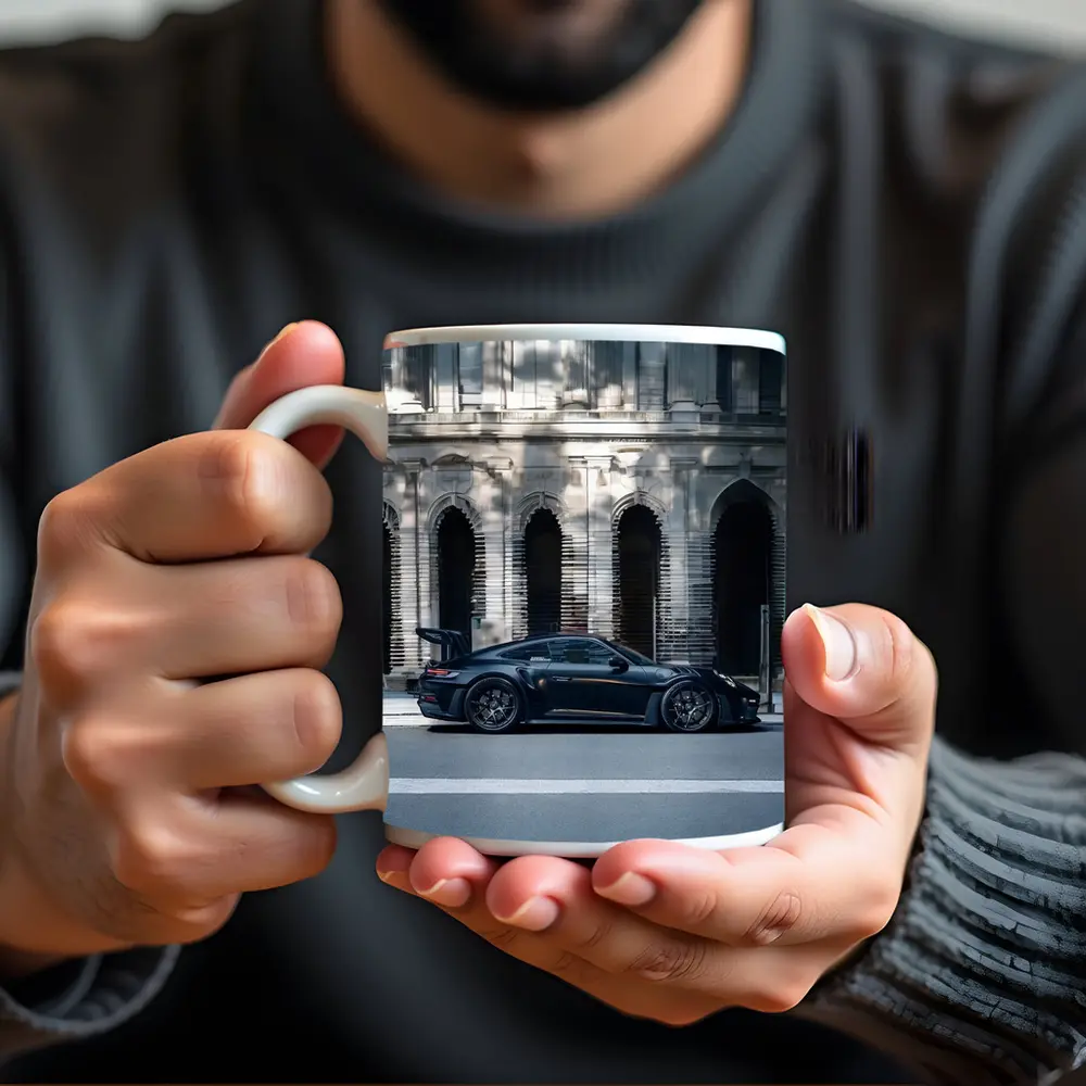 Porsche 911 GT3 Black Urban Street Building – Mugs