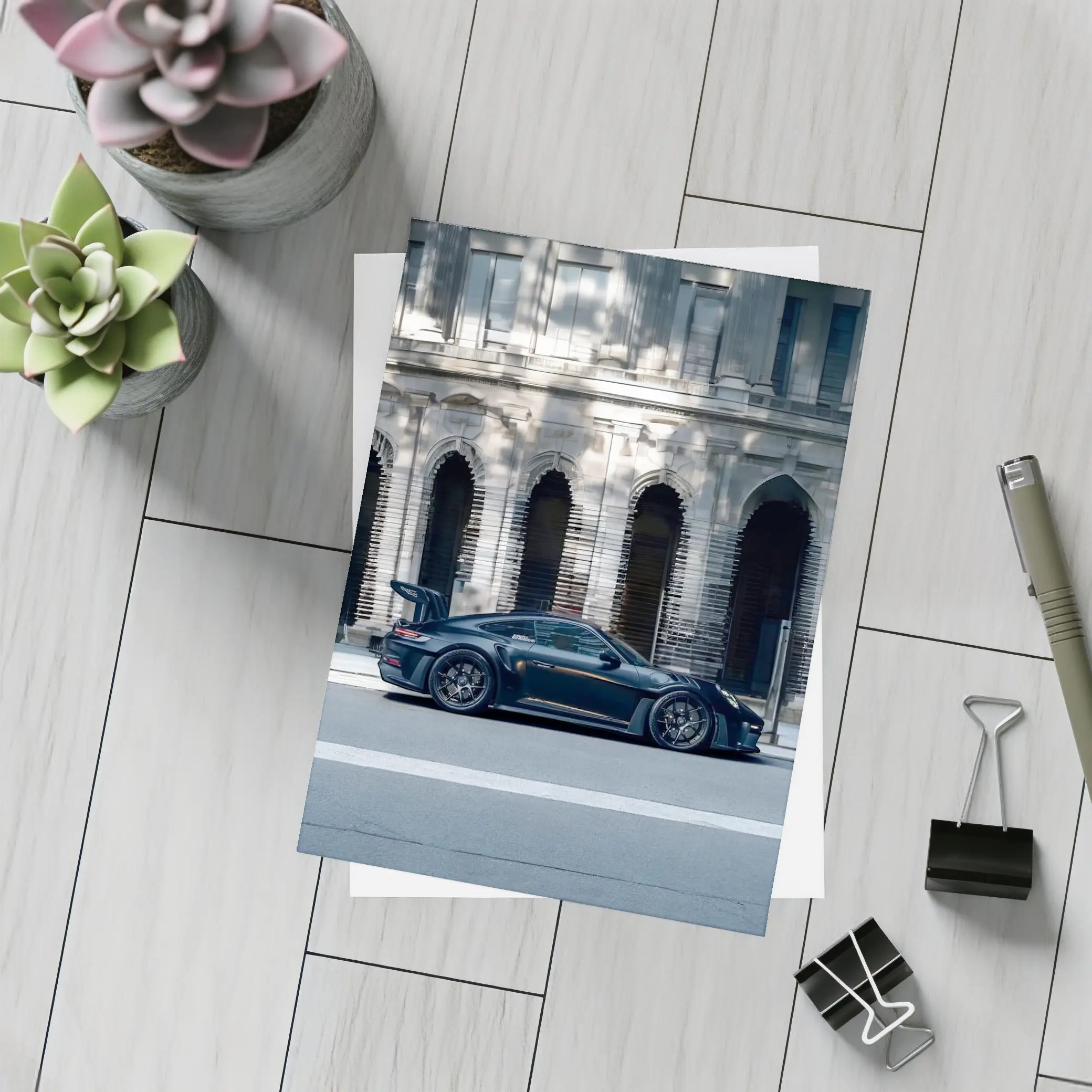 Porsche 911 GT3 Black Urban Street Building – Postcards