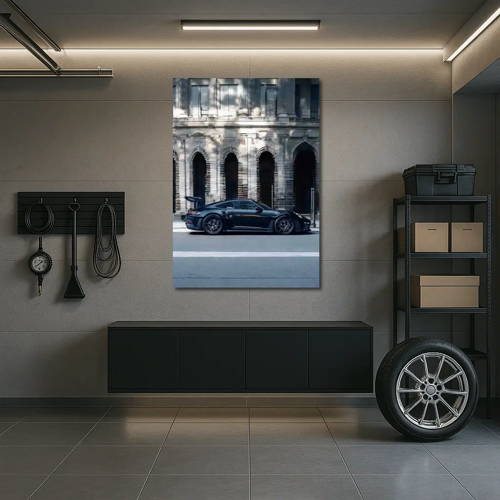 Porsche 911 GT3 Black Urban Street Building – Wall Art