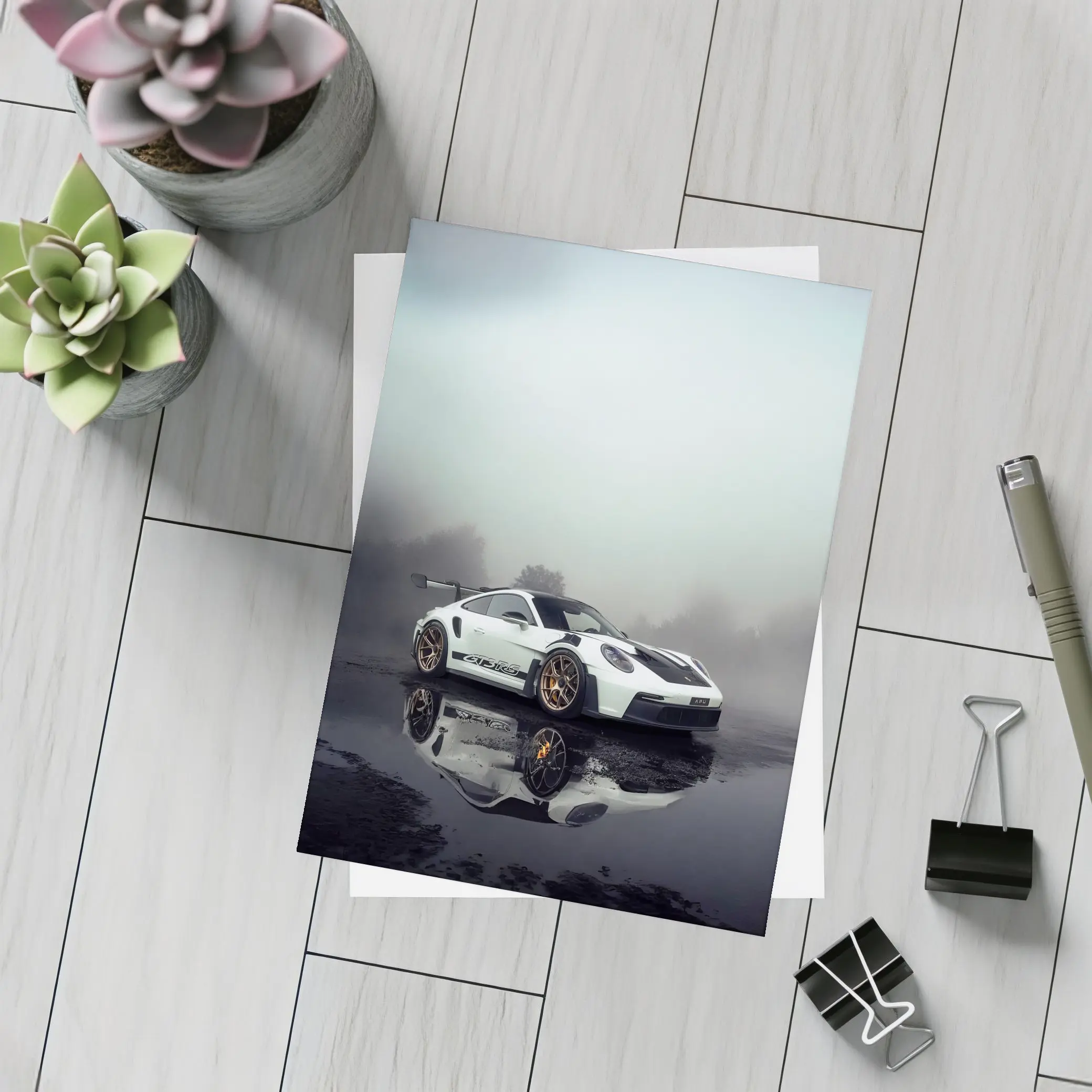Porsche 911 GT3 RS Foggy Wet Reflection – Postcards