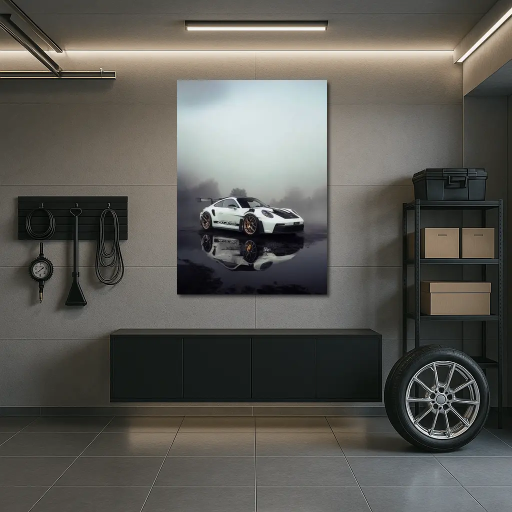 Porsche 911 GT3 RS Foggy Wet Reflection – Wall Art