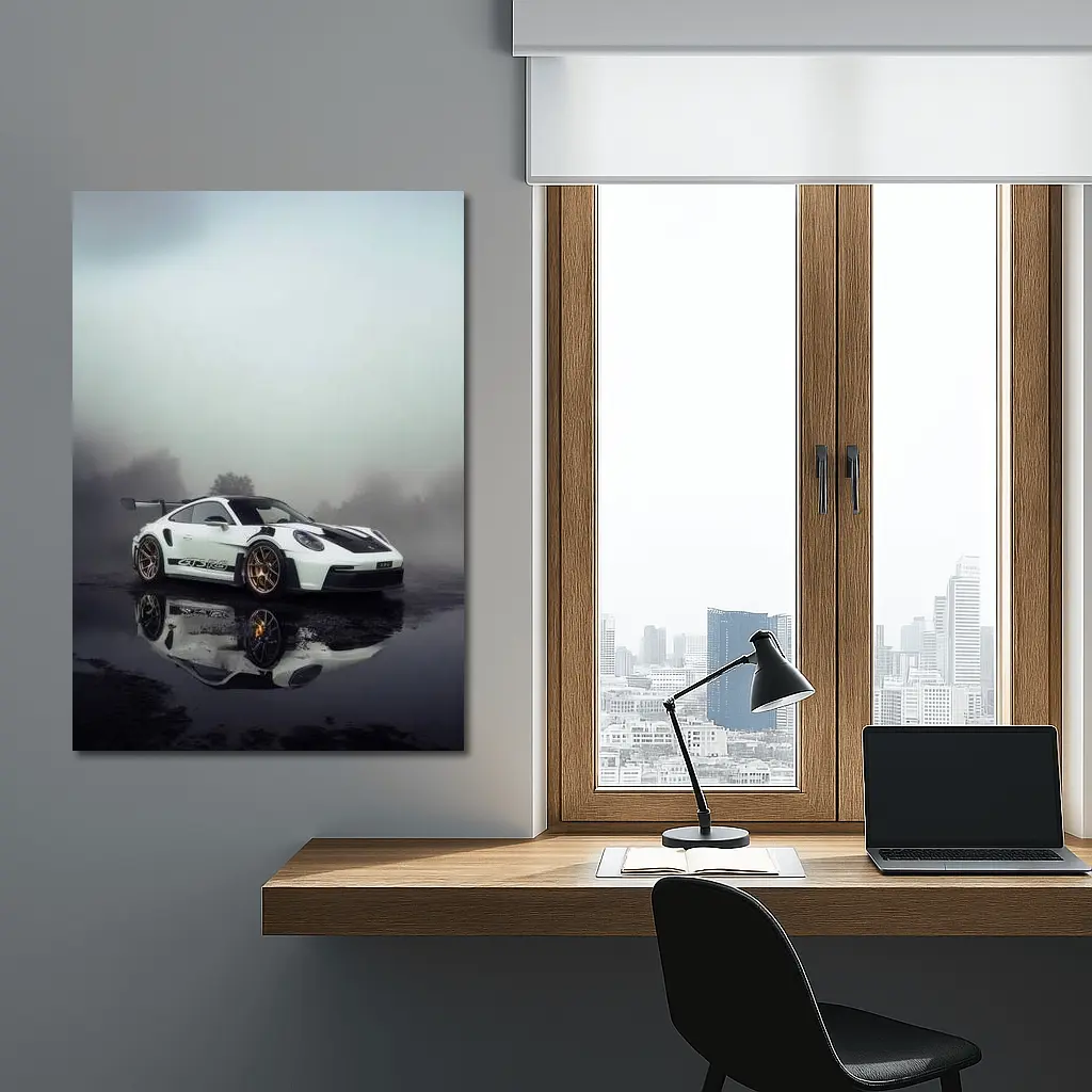 Porsche 911 GT3 RS Foggy Wet Reflection – Wall Art